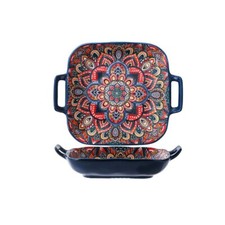 Square Bohemian Ceramic Plate Colorful Salad Dish Dinner Plate Microwave