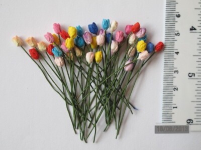 40 Miniatur Maulbeer Papier Tulpe Blume Puppenhaus Mix Farben 1:12 Handarbeit #2