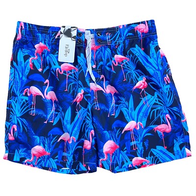 EleTop Mens Swimwear Trunks Bathing Suit Tropical Blue w/ Pink