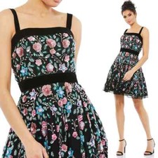 Mac Duggal NEW Black Floral Embellished A-line Velvet Trim Mini Dress | Size 2
