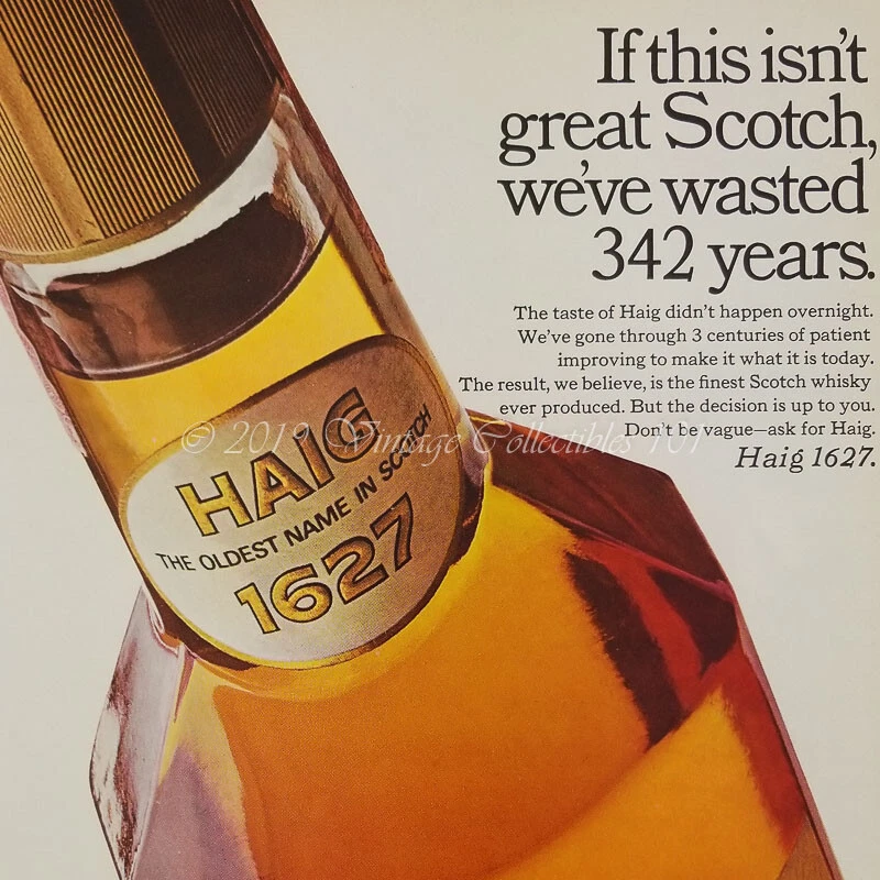 1969 年海格 1627 苏格兰威士忌金瓶礼品盒照片艺术装饰复古广告 — 第 4/4 张图片