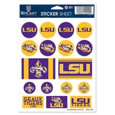 LSU Tigers Vinyl Sticker Sheet 17 Decals 5x7 Inches