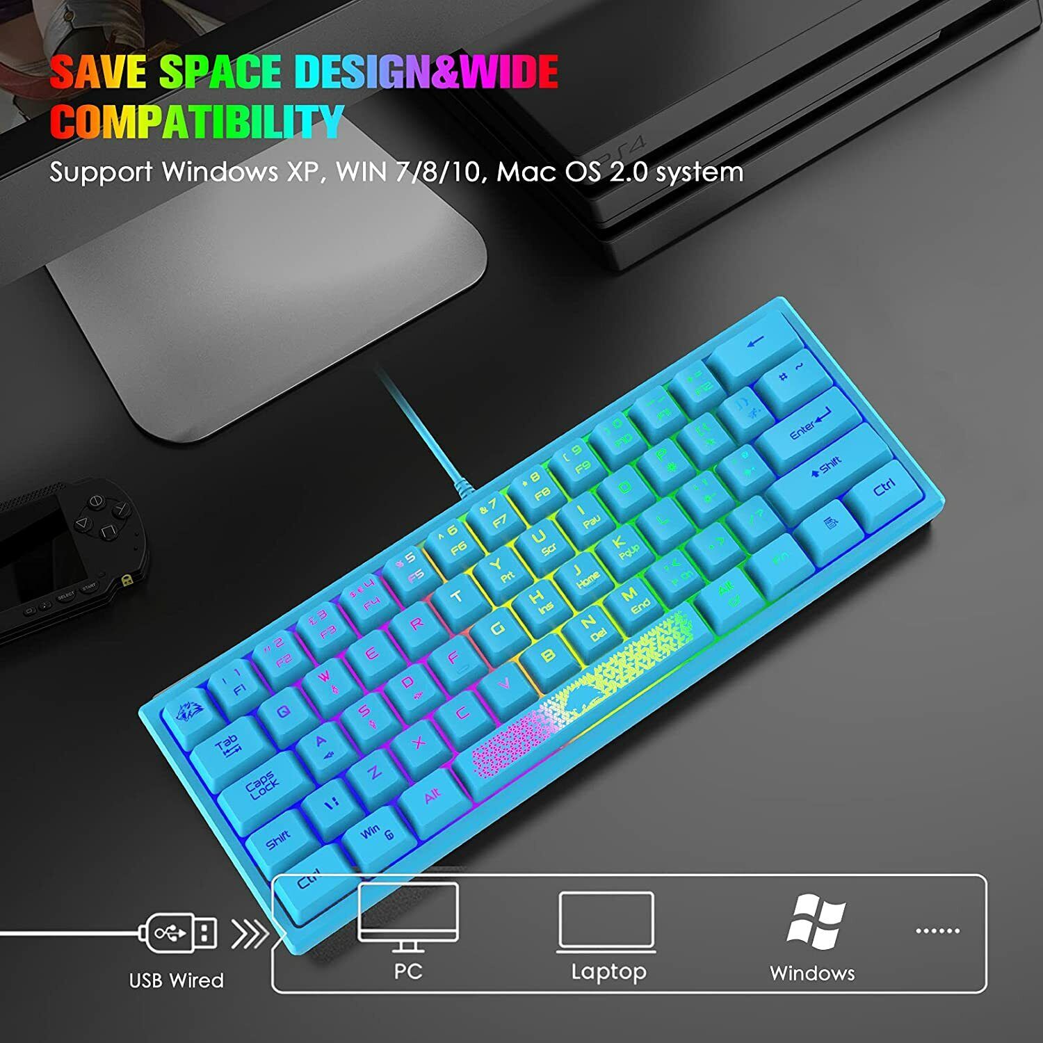 Wired Gaming Keyboard RGB Backlit Portable 60% Tenkeyless Keypad Mechanical  Feel