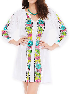 ROBERTA ROLLER RABBIT Damen Neon Choco Boarder Anka Strandkleid 135 $ Neu