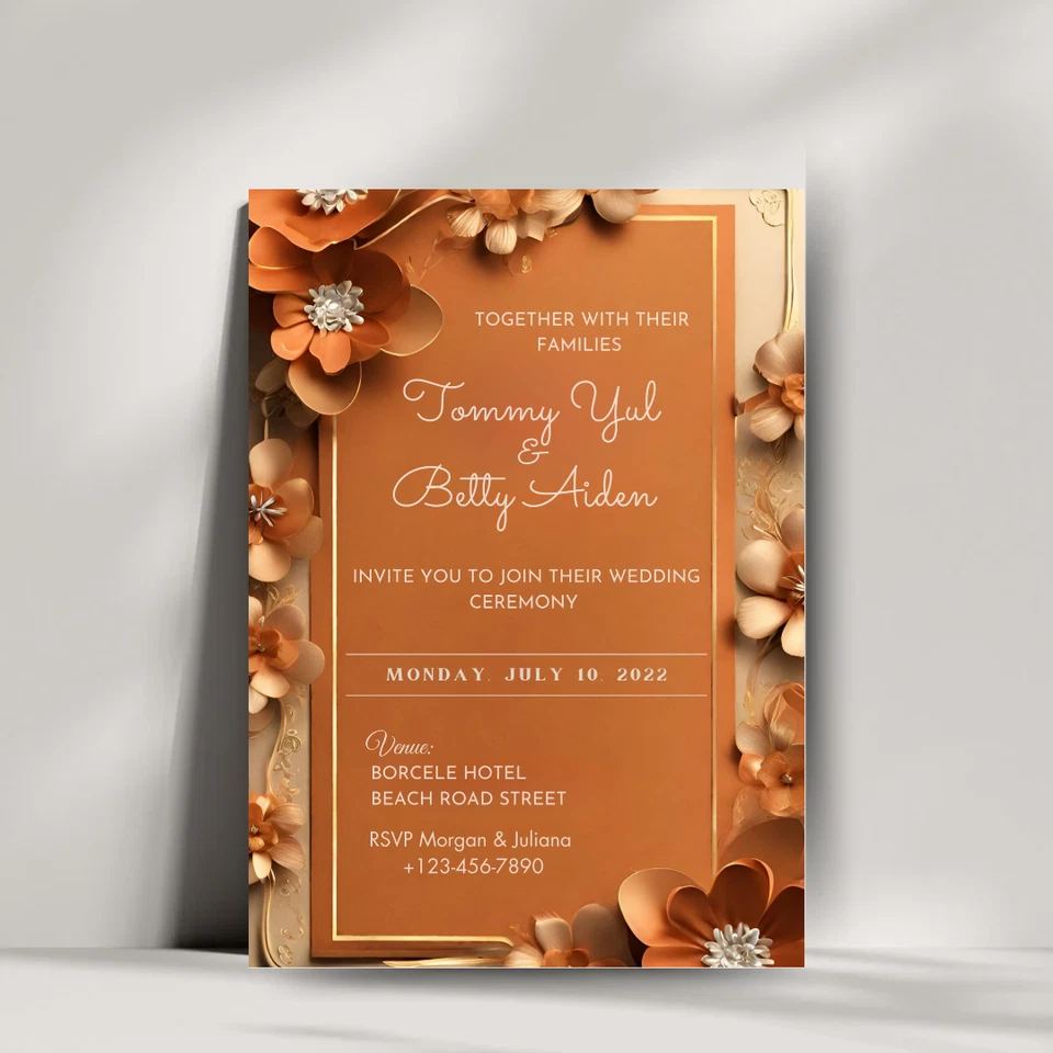 Invitación de boda digital naranja quemado | Invitación digital/imprimible Foto 2 de 4