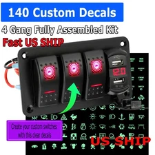 4 Gang Toggle Rocker Switch Panel For Car Boat Marine RV Truck Red LED