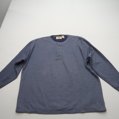 Route 66 Mens Y2K Fleece Henley Shirt XL Blue Long Sleeve 1/4 Button Pullover