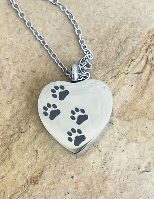 Memorial Urn Paws Pet Pendant Necklace Silver Heart Shape