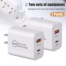 2PACK 20W PD Fast Quick Charge 2 Port Adapter QC 3.0 USB Wall Charger Power