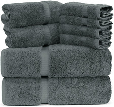 Premium Cotton Super Soft and Absorbent Turkish 8-Piece Towel Set, Dark Gray 
