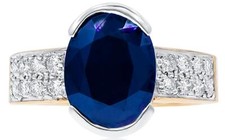 5.59CT DIAMOND  AAA SAPPHIRE 14KT 2 TONE GOLD 3D OVAL  ROUND ENGAGEMENT RING