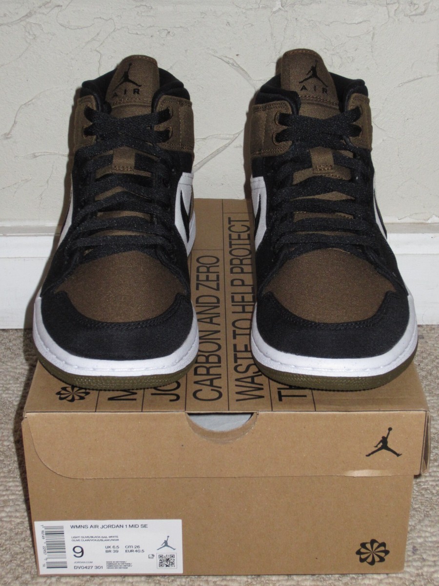 Nike Air Jordan 1 Mid SE Light Olive Toe Black Sail Women's 9 NEW