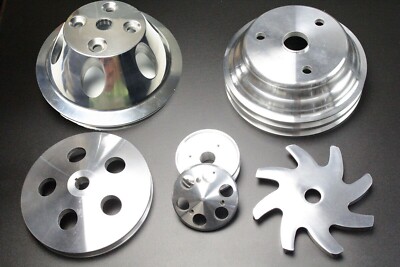 Chrome V-belt Pulley Kit Chrome 4 Pulley Set For Small Block Chevy Long Water Pump - 283 327 350 383 400 Water Pumps For Ford E-350 Super Duty - Foto 8