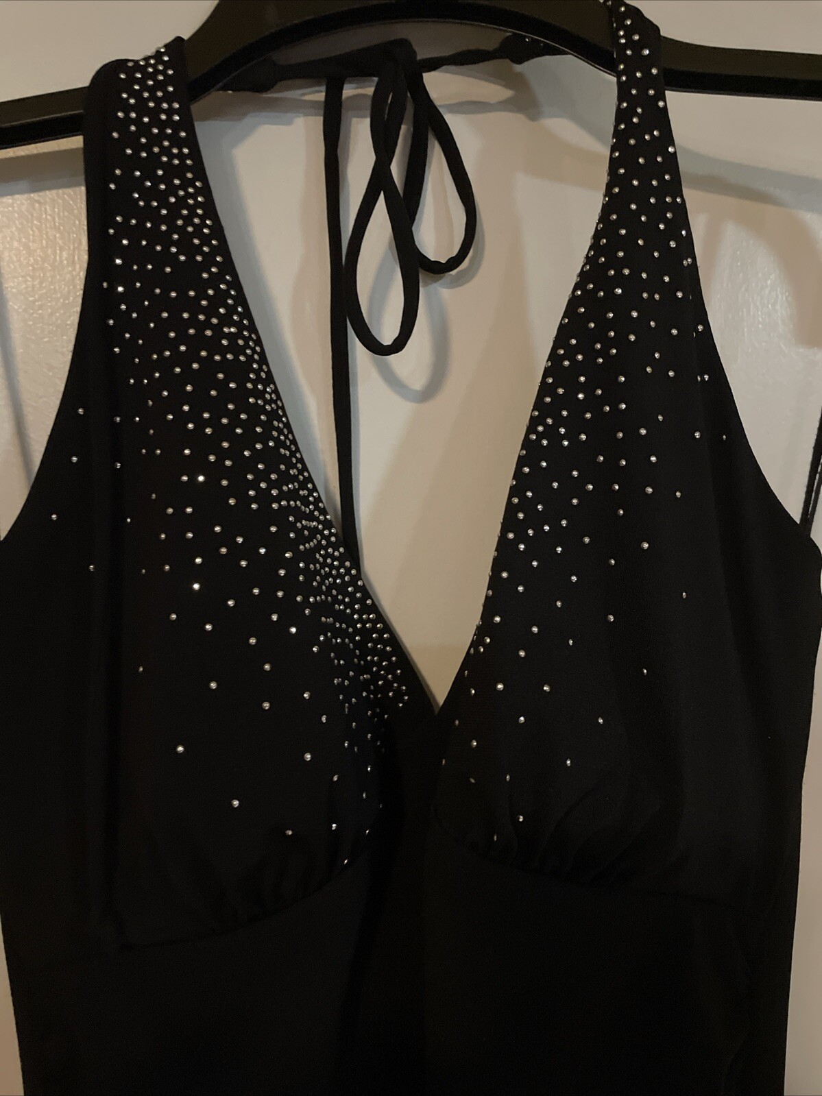 90s Y2K Ruby Rox Black Halter Rhinestone Ruched F… - image 3