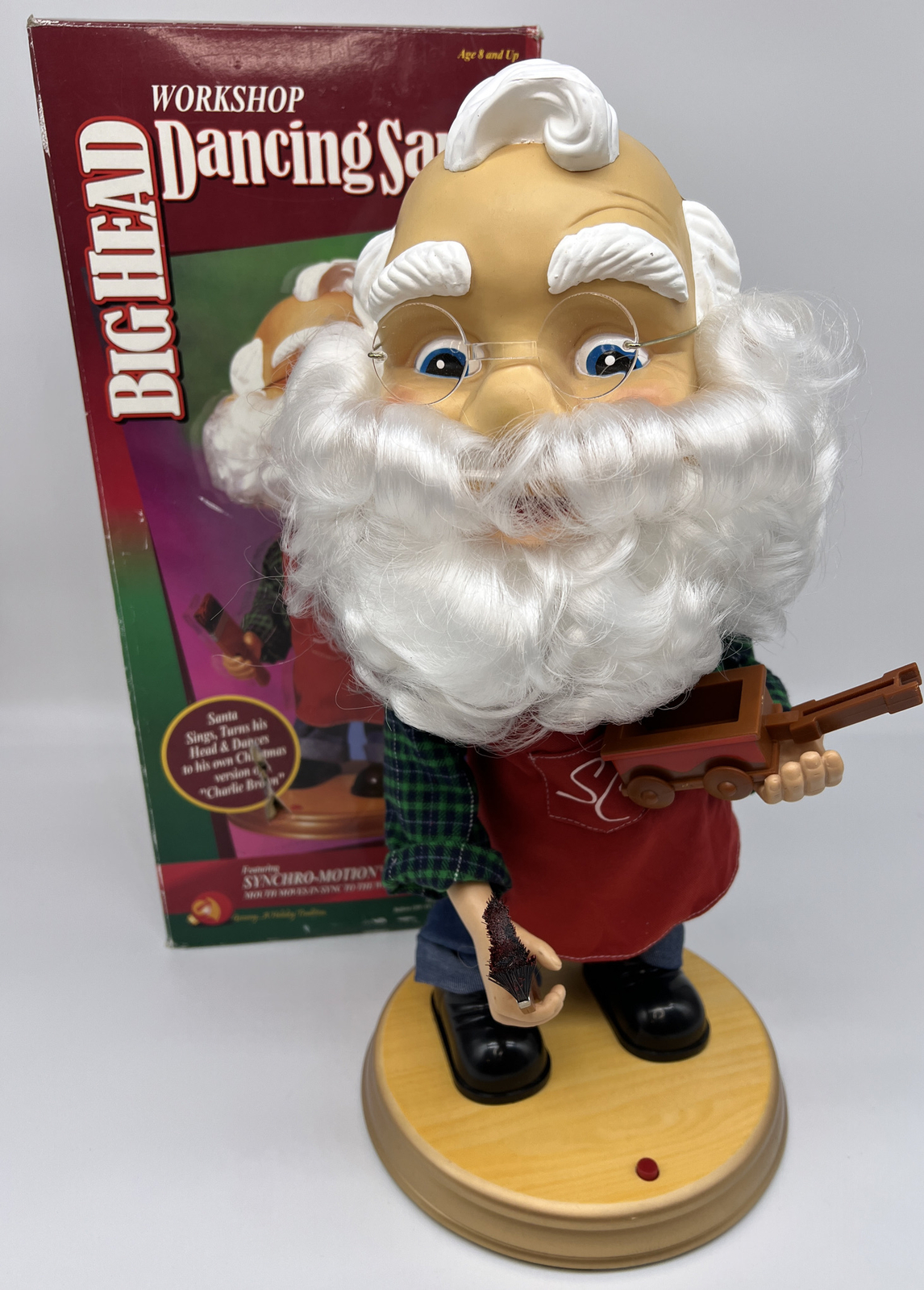 Vintage Gemmy Santa Big Head Workshop Animated Singing Figure 18" Sing & Dance