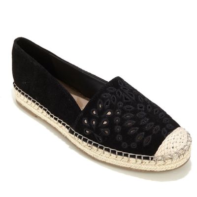 PureSole Women's Rebecca Eyelet Espadrille Flat in Black, Sz 6.5 M