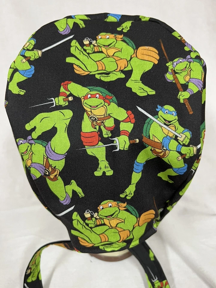 Men/Women Surgical Scrub Cap Lined Turtles Dark Brown 100% Cotton - Image 3 of 3