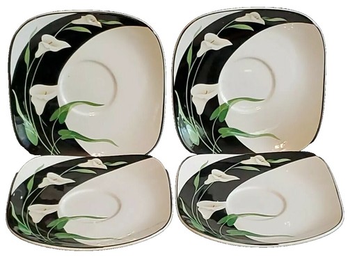 Sango-Focus Black-8” Salad Lunch Plates #4825 Set Of 4 Stoneware
