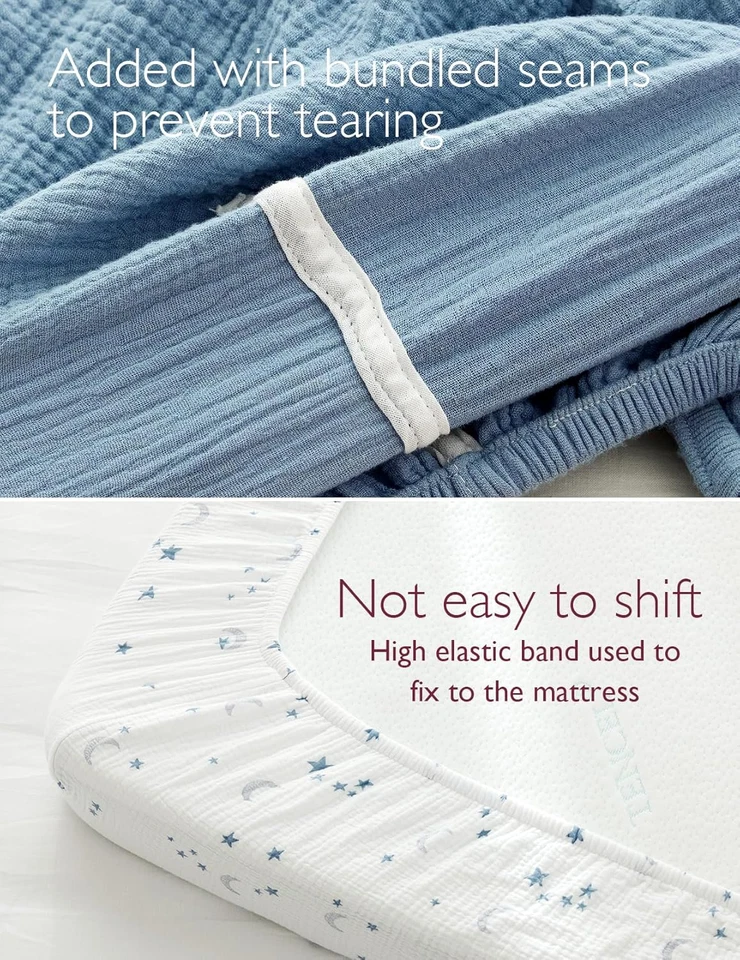 Стандартные муслиновые простыни для кроватки, 52 «X28», упаковка 2 шт., мягкие дышащие натуральные коттеджи - Изображение 4 из 4