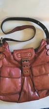  268 BCBG MAX AZARIA Chestnut Leather Pleated Hobo Shoulder Bag Boho Gorgeous 