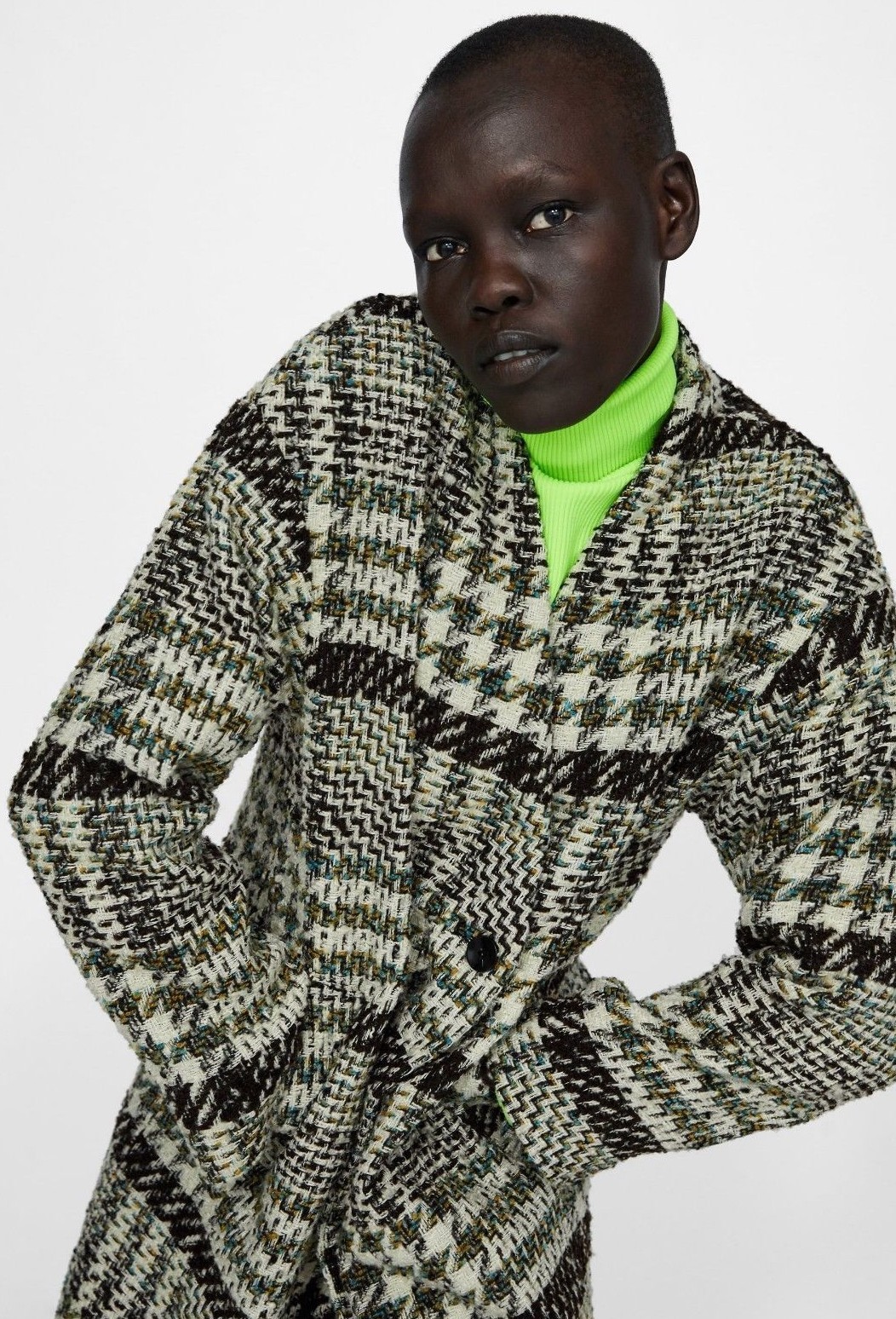 ALTRA ZARA MULTICOLOURED CHECK TWEED DOUBLE BREASTED COAT SIZE S