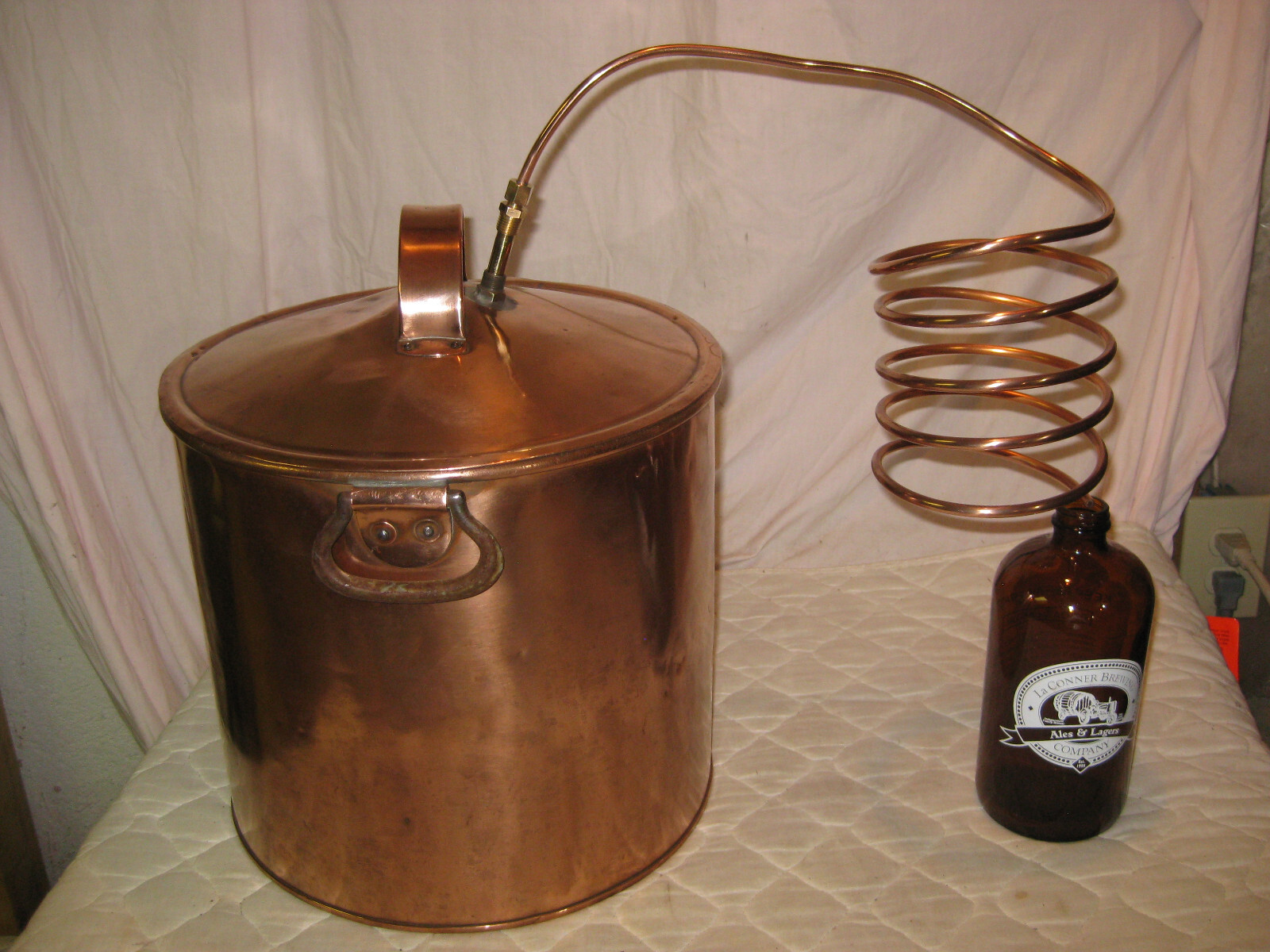 Antique Copper Moonshine Still w/Coil +Nice La Conner Bottle- A MAN CAVE MUST!!!