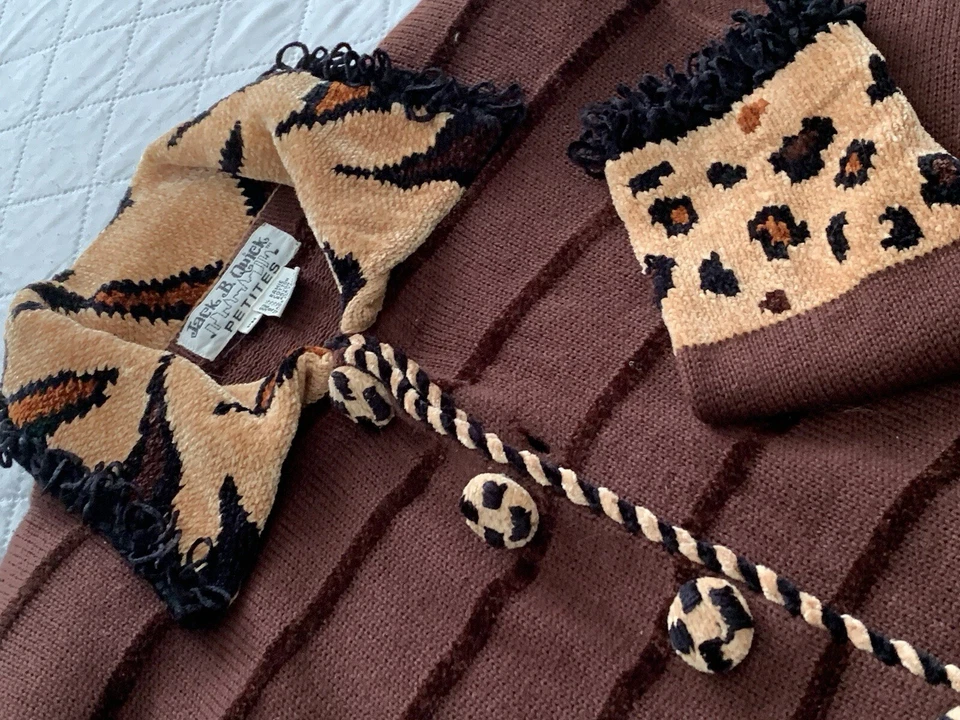 Cárdigan Jack B Quick Suéter Mujer Pequeño Mediano Marrón Guepardo Abotonado Foto 2 de 4
