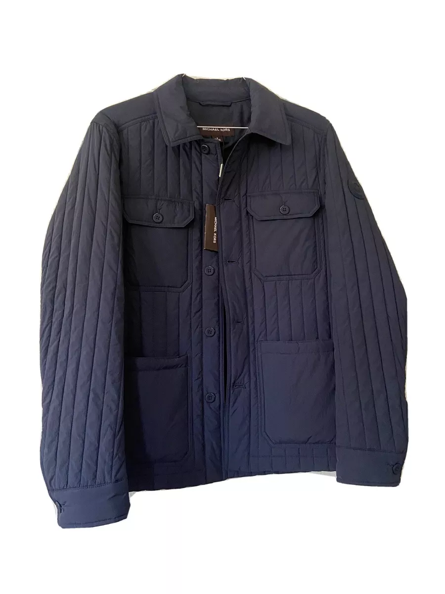 NEW Michael Kors Men s Blue MK Logo Lined Vertical Quilted Jacket Coat Size S