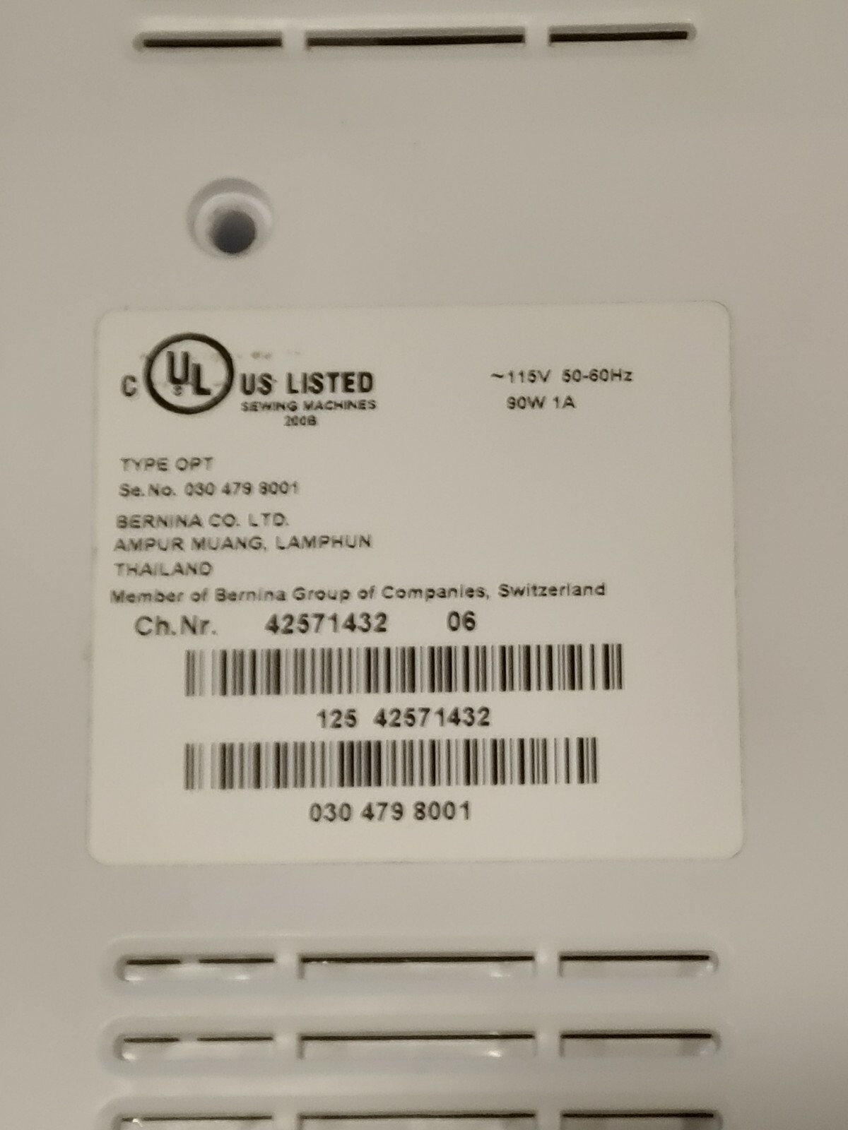 Bernina Activa 125 Sewing Machine Power Supply Module w/ spool holder eBay