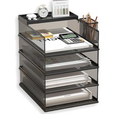 Briefablage Stapelbar 5 Ebenen Büro Organizer Schreibtisch Stifthalter schwar...