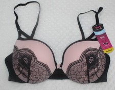 NWT MAIDENFORM PUSH UP and IN bra wonderbra plunging neckline PINK/BLACK dm9900