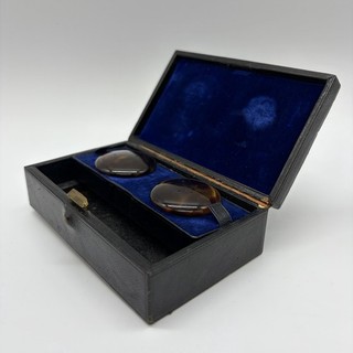 Antique Velvet Lined Contact Lens Case Box with Pair Celluloid Pots Optometry