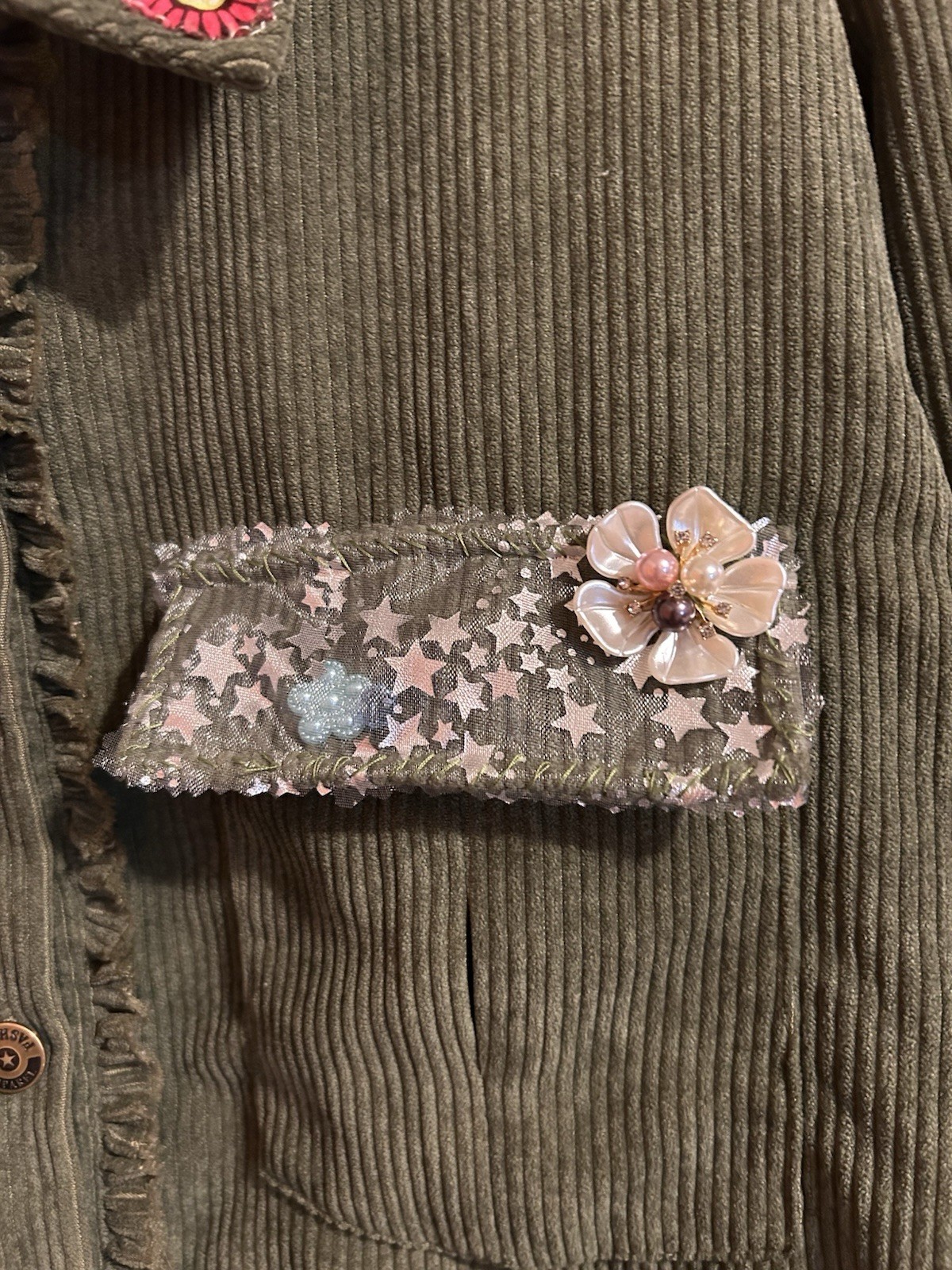 Olive Patchwork Embellished Women's Jacket with F… - image 5