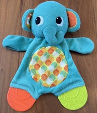 Bright Starts Elephant Teether Teal Baby Lovey Toy Crinkles Clutch EUC CLEAN