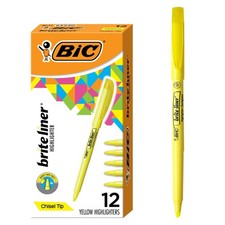 BIC Brite Liner Highlighters, Chisel Tip, 1 Count Pack of 12 , Yellow