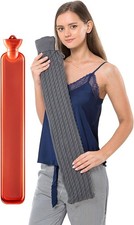 Peterpan Long Hot Water Bottle with Gray Cable Knit Cover, Natural Rubber, Pa...