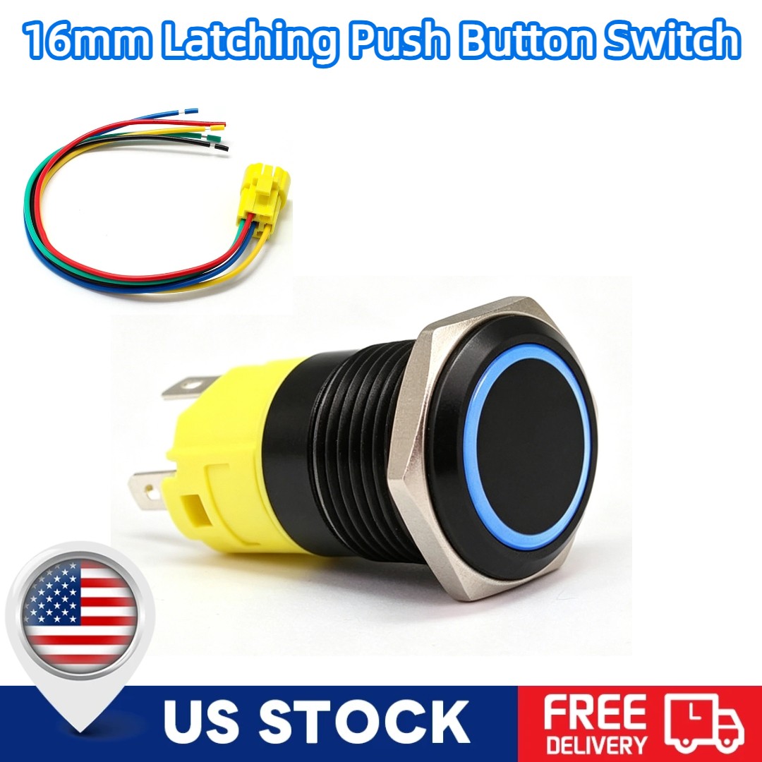 16mm 12V LED ON OFF Waterproof Stainless Steel Latching Push Button Power Switch
