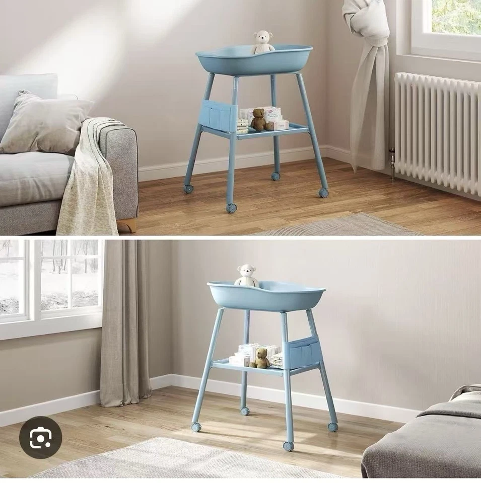 Детский пеленальный столик с колесиками, портативная станция для подгузников с полками для хранения - Изображение 2 из 4