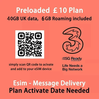 UK Europe 30days Prepaid eSIM with 40GB Unlimited call and text no shipping