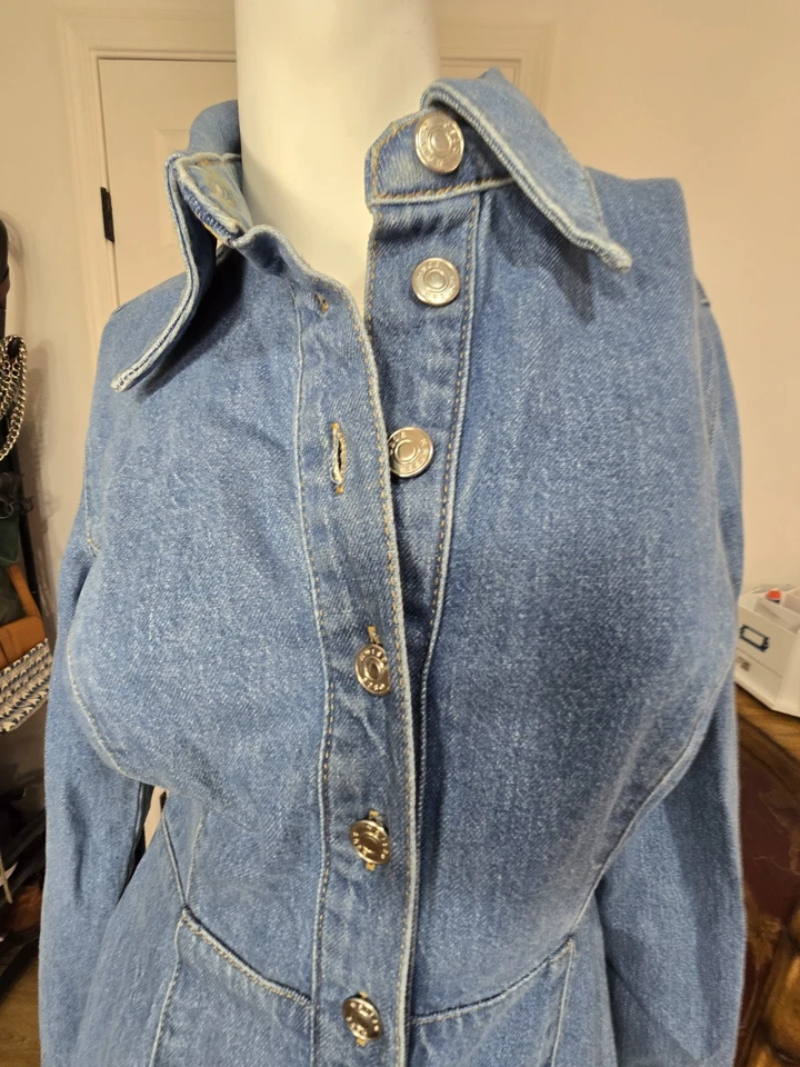 ASOS Women's Long Sleeve Denim Button Up Dress Collar Fitted Western Boho Size 4 - Image 3 of 4