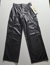 No Boundaries Women's Black Faux Leather Cargo Wide Leg Pants High Rise Sz S 4/6