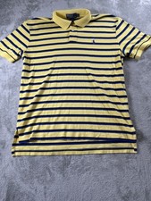 Polo Ralph Lauren Men's Polo Shirt Size L Yellow with Blue Stripe Preppy Office