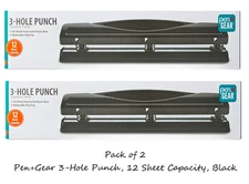 Pen+Gear 3-Hole Punch, 12 Sheet Capacity, Black (2 Pack)