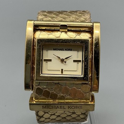 Michael Kors Womens Watch 27mm Gold Tone Embossed Leather Buckle New Battery