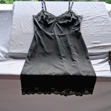 Vintage Shadowline Black Nylon Lace Trim Full Slip Adjustable Straps Women s 34