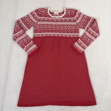 Hanna Andersson Girls Sweater Dress Red White Nordic Fair Isle Knitted sz 150/12