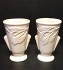 Vintage Pair McCoy Pottery 8" Vases with Leaf Design