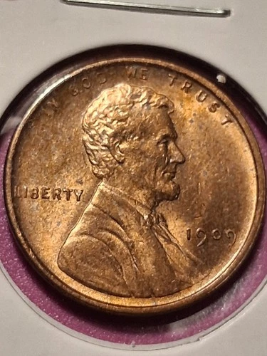 1909-V.D.B. LINCOLN CENT. MS/ BU/ RD. NICE. FULL DETAILS.