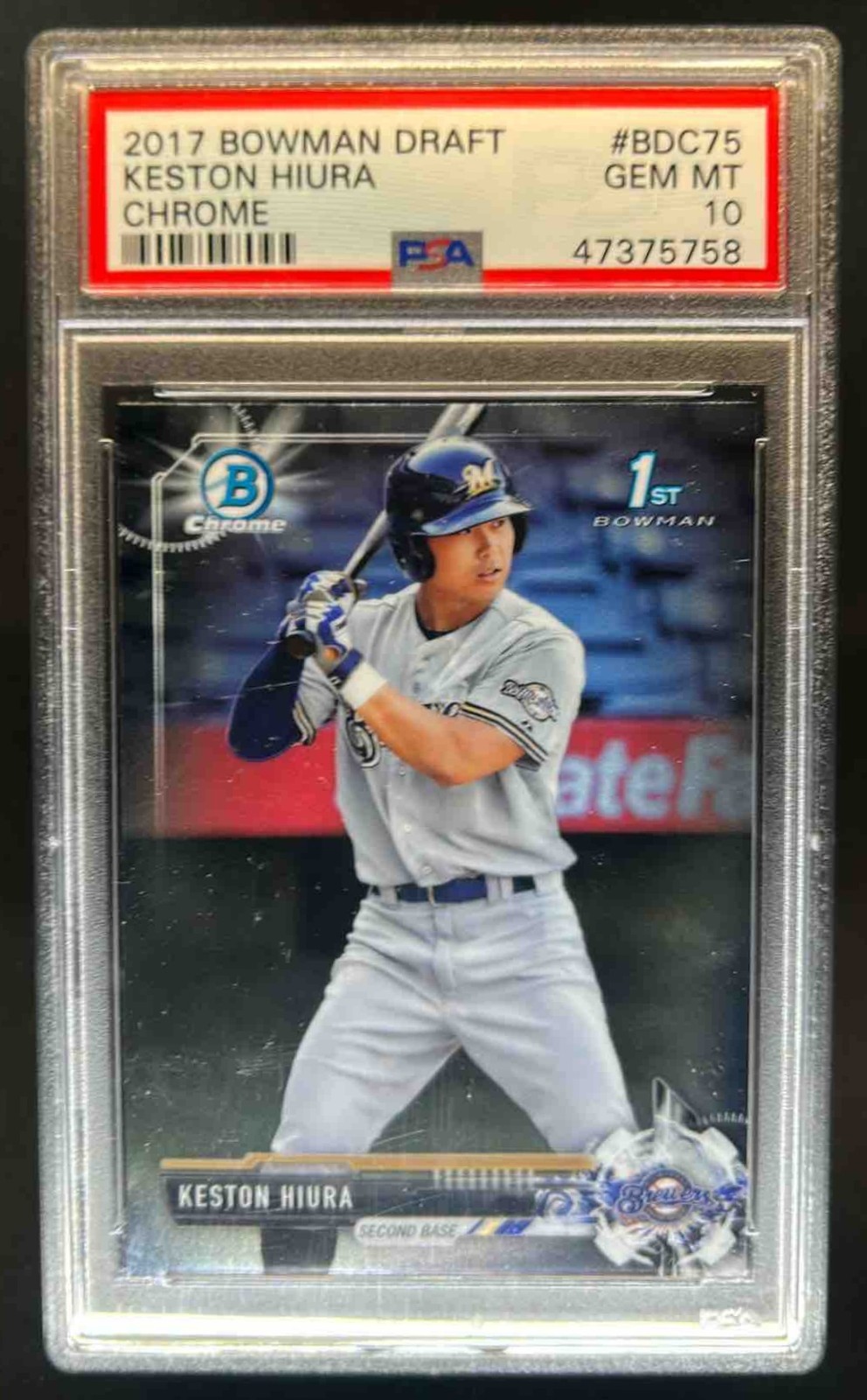 2017 Bowman Draft Keston Hiura Chrome #BDC-75 Brewers PSA 10