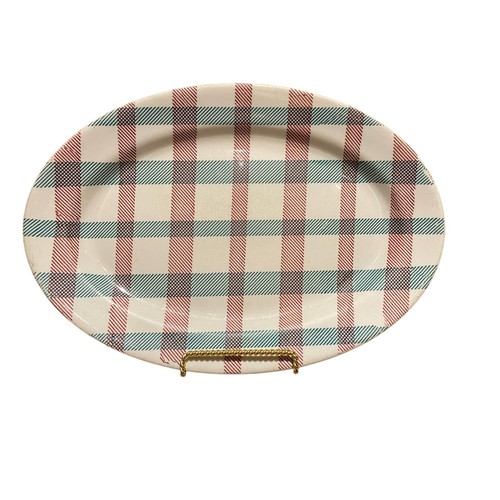 Vintage 1940's Tepco platter, Highlander plaid, red/green, Restaurant Hotelware